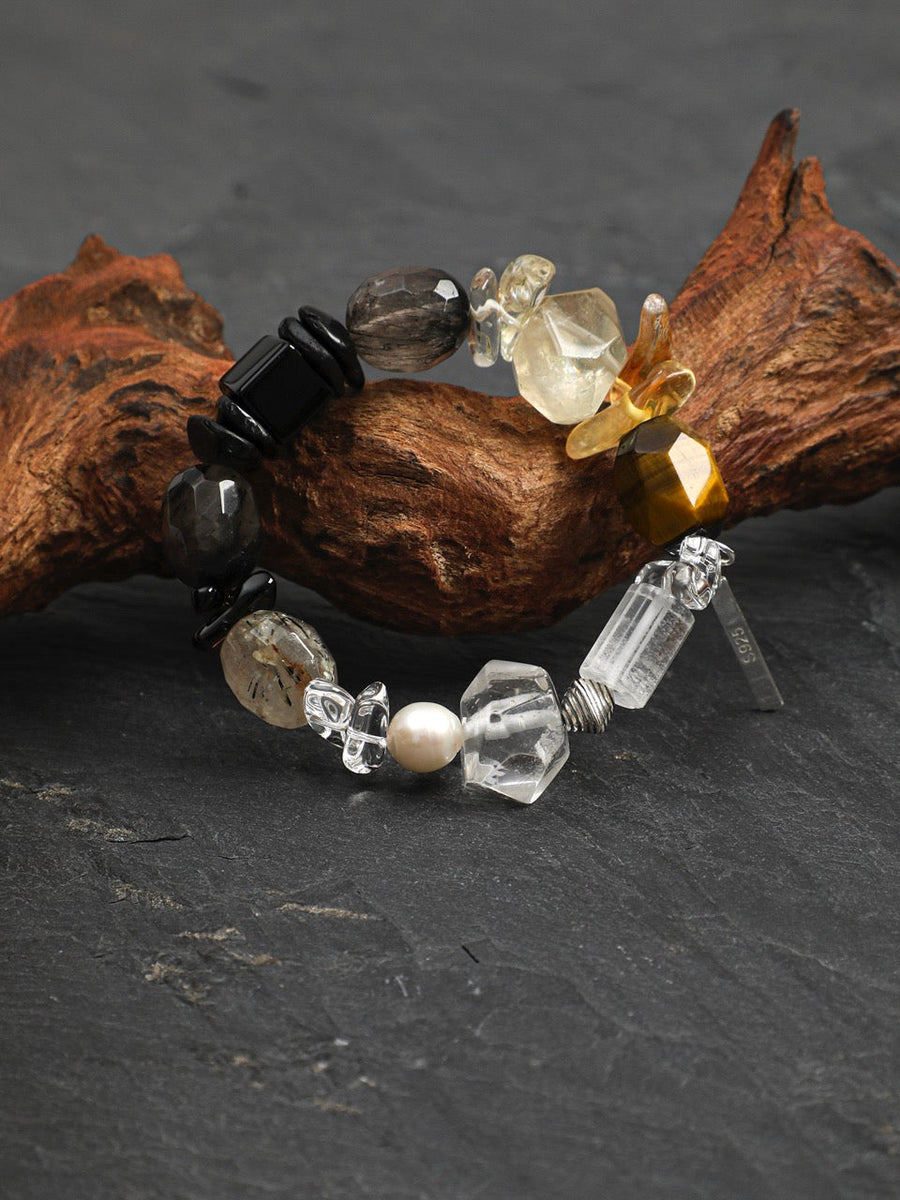 ONYX ROCK Black Onyx & Rutilated Quartz Bracelet — SITU mineral jewelry detail
