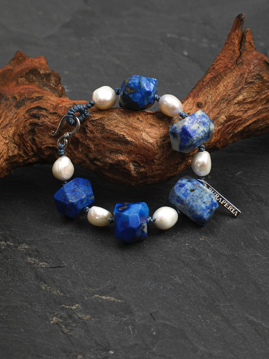 DEEP AZURE Lapis & Pearl Bracelet — SITU mineral jewelry detail