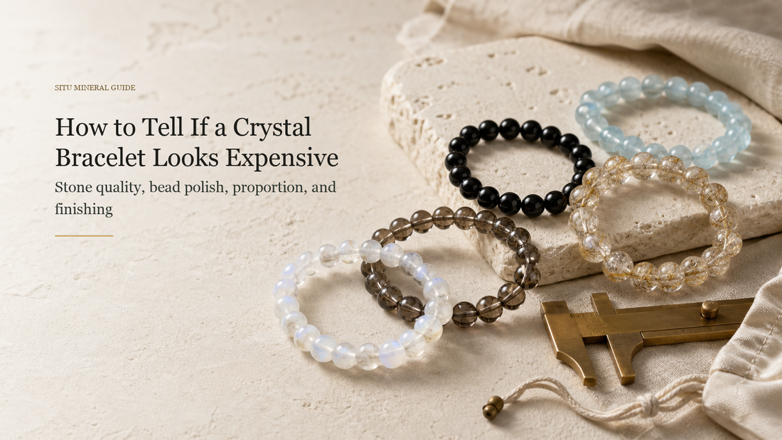 High-quality crystal bracelets on limestone with the title How to Tell If a Crystal Bracelet Looks Expensive