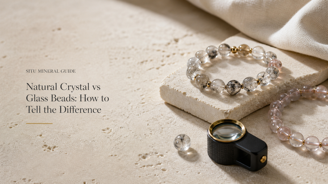 Natural crystal and glass beads compared with the title Natural Crystal vs Glass Beads: How to Tell the Difference