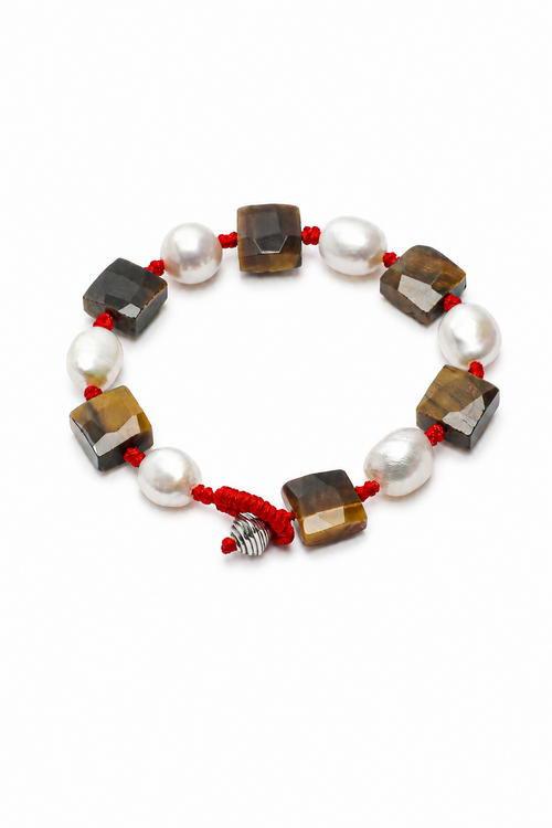 AMBER AXIS Tiger's Eye & Pearl Bracelet by SITU — natural stone sterling silver jewelry