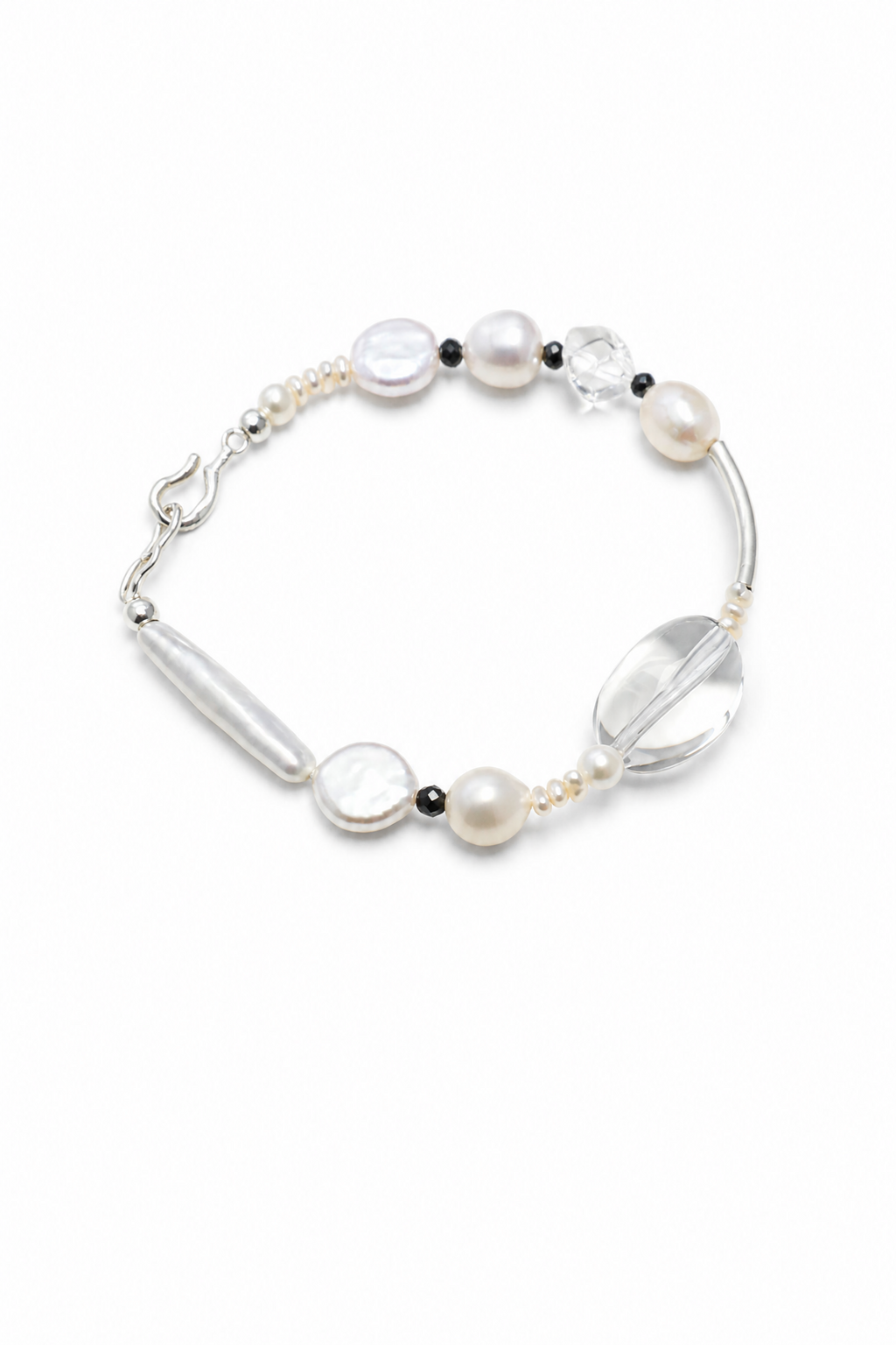 STARK WAVE Clear Quartz & Pearl Bracelet by SITU — natural stone sterling silver jewelry