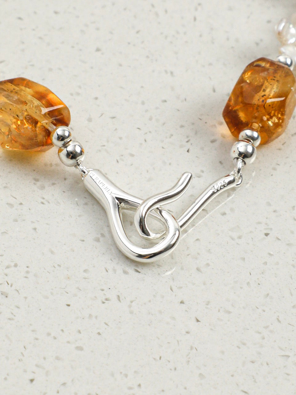 AMBER VINE Citrine & Baroque Pearl Necklace — SITU mineral jewelry detail