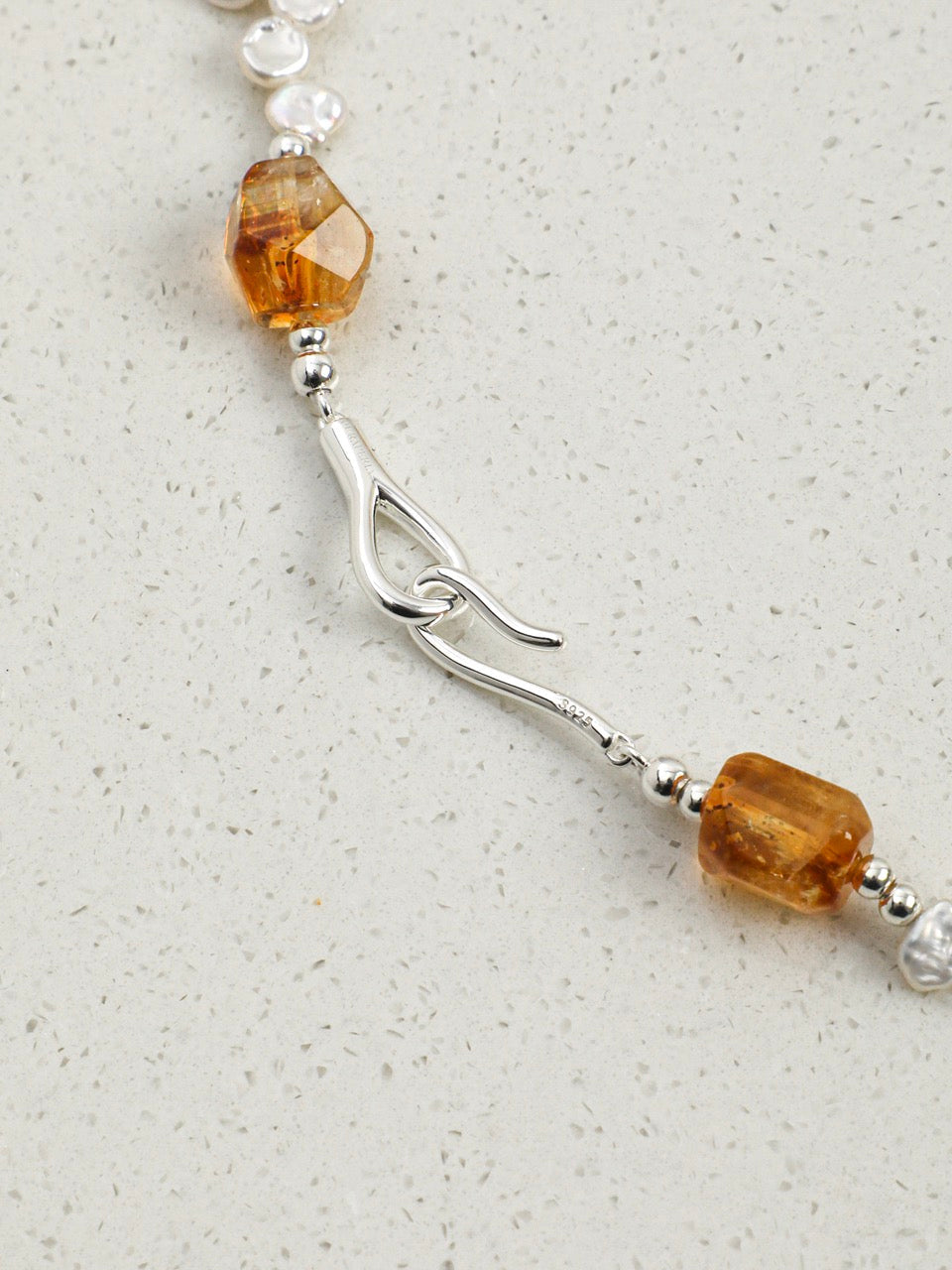 AMBER VINE Citrine & Baroque Pearl Necklace — SITU mineral jewelry detail