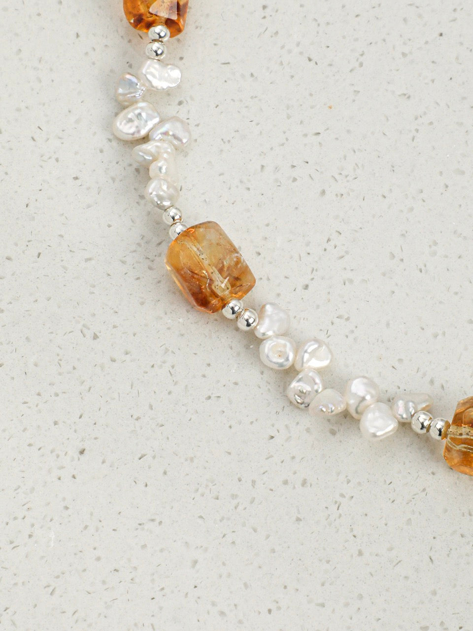 AMBER VINE Citrine & Baroque Pearl Necklace — SITU mineral jewelry detail