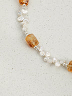 AMBER VINE Citrine & Baroque Pearl Necklace — SITU mineral jewelry detail