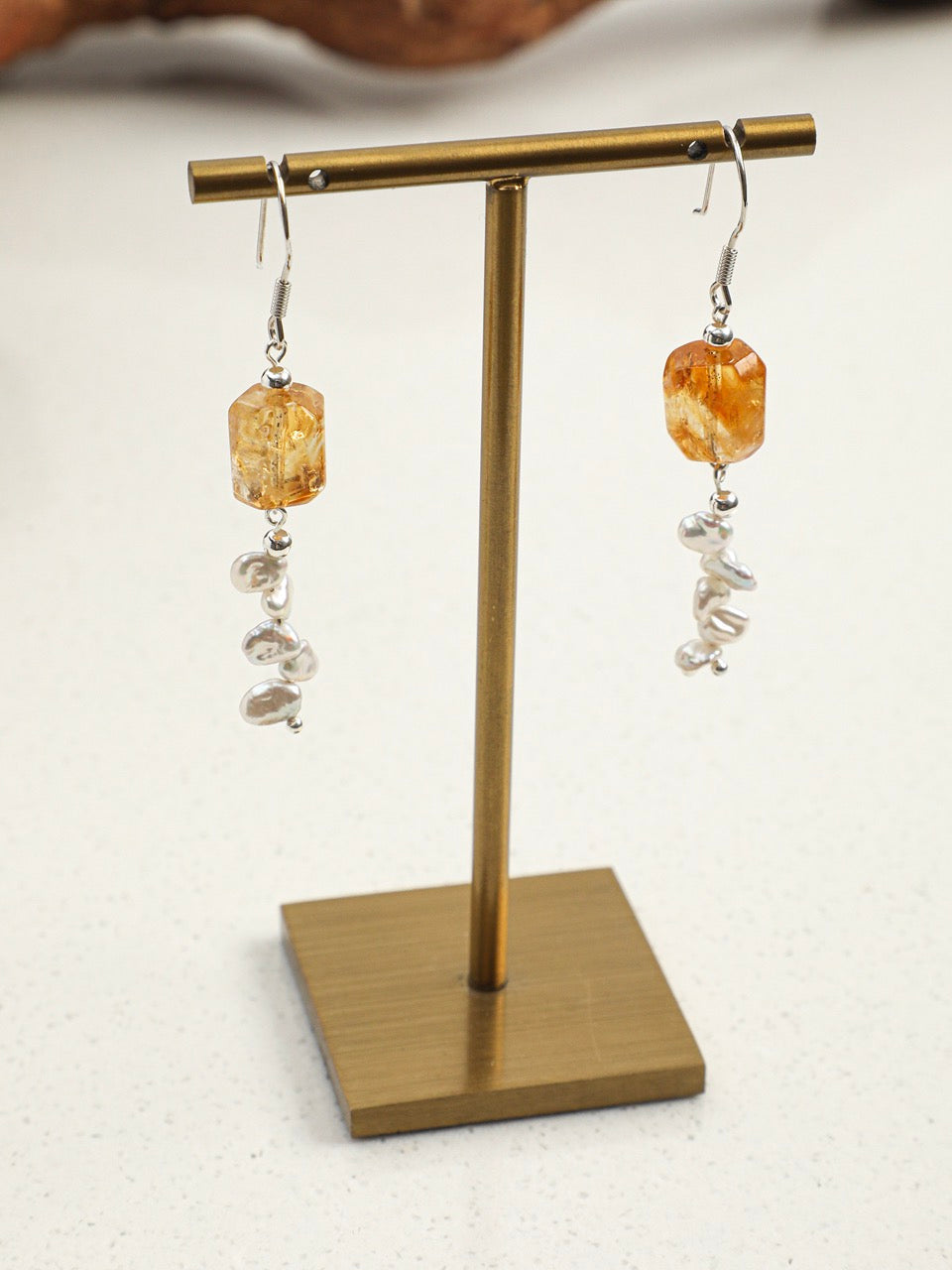AMBER TRACE Citrine & Pearl Earrings — SITU mineral jewelry detail