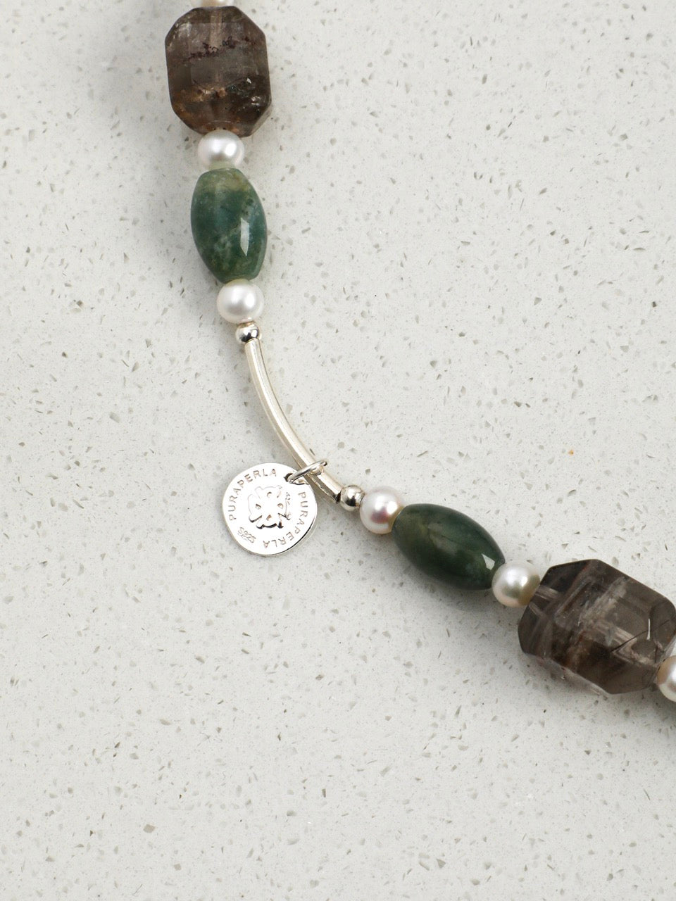 FOREST ROCK Phantom Quartz & Moss Agate Necklace — SITU mineral jewelry detail