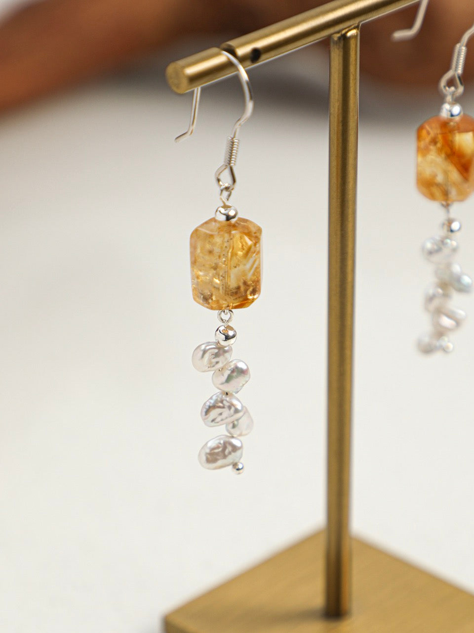 AMBER TRACE Citrine & Pearl Earrings — SITU mineral jewelry detail