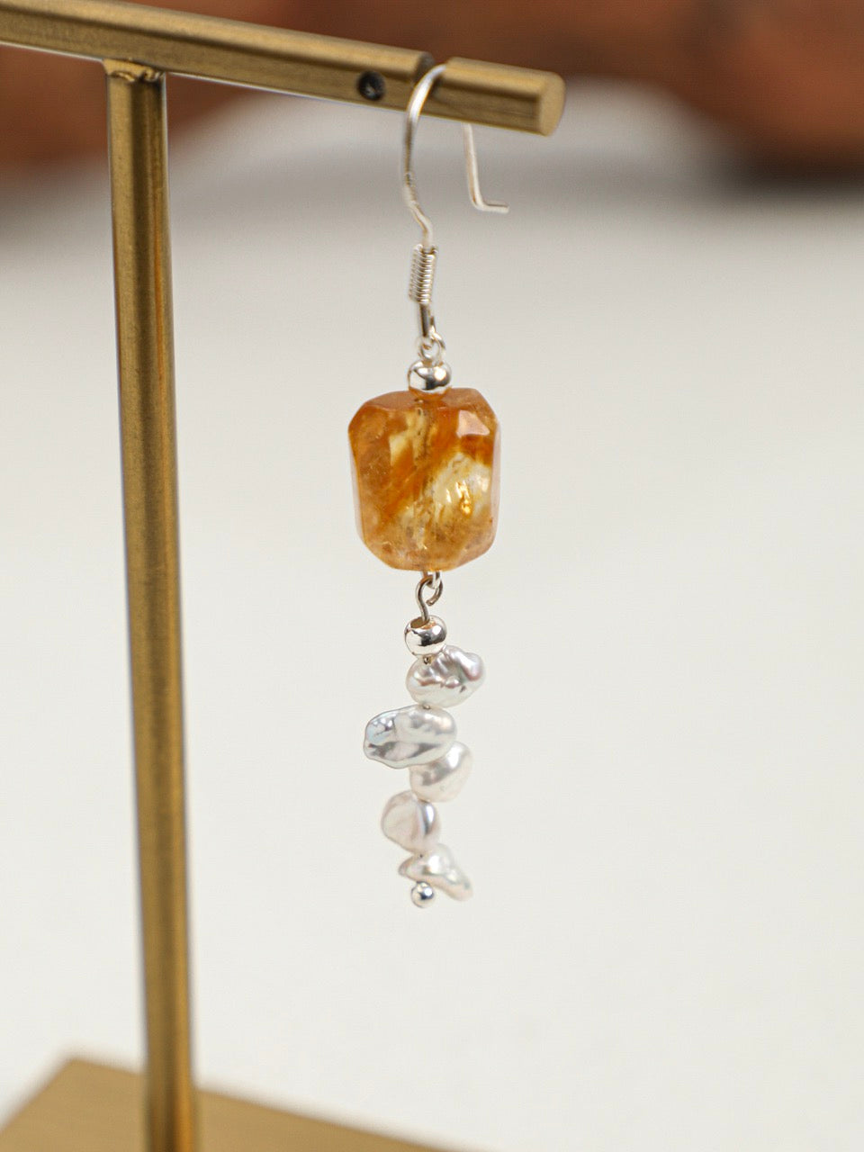 AMBER TRACE Citrine & Pearl Earrings — SITU mineral jewelry detail