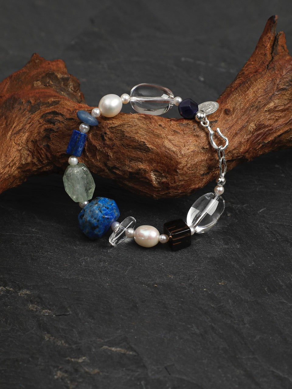 CYAN NEBULA Lapis & Crystal Bracelet — SITU mineral jewelry detail