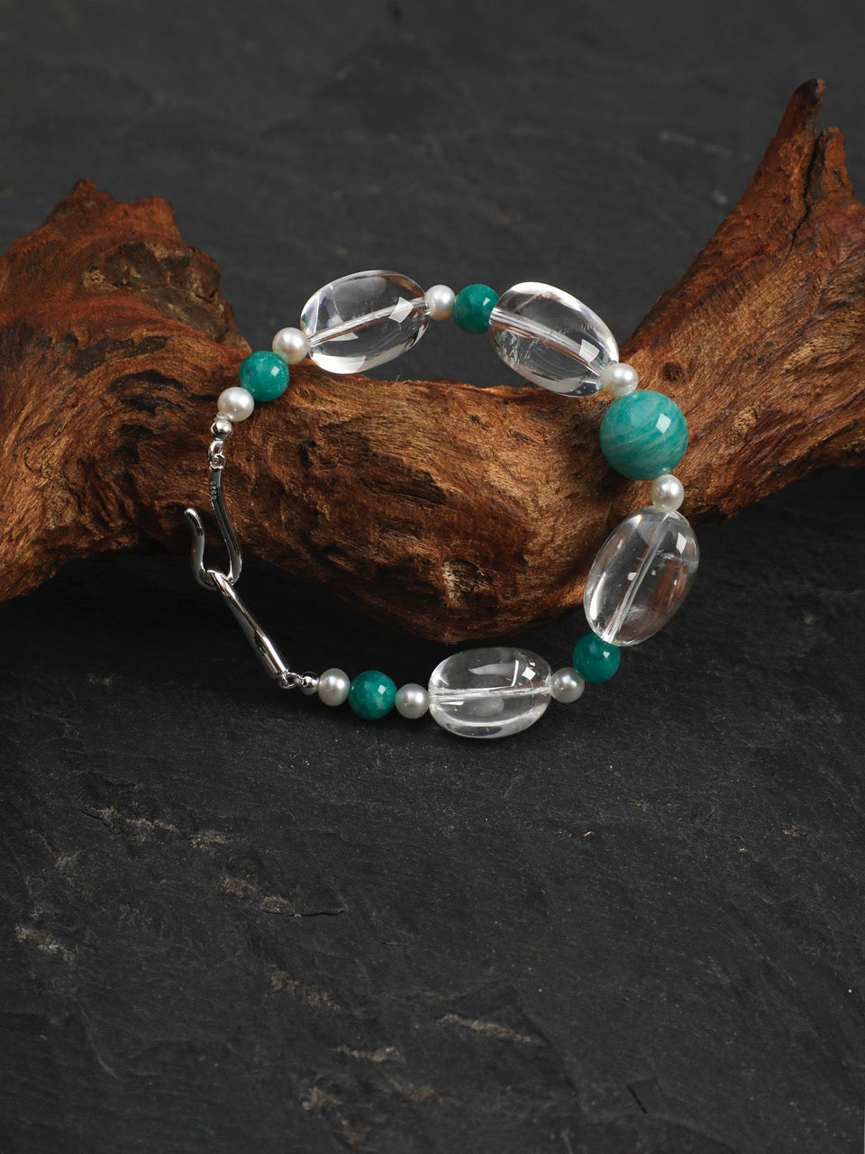 AMAZON RIPPLE Amazonite & Quartz Bracelet — SITU mineral jewelry detail
