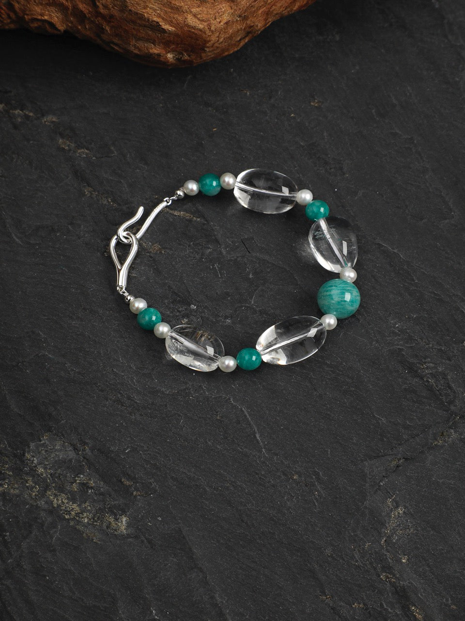 AMAZON RIPPLE Amazonite & Quartz Bracelet — SITU mineral jewelry detail