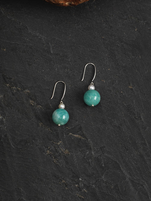AMAZON DROP Amazonite Sphere Earrings — SITU mineral jewelry detail