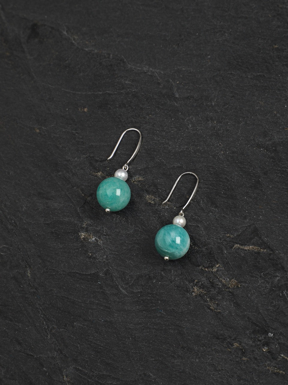 AMAZON DROP Amazonite Sphere Earrings — SITU mineral jewelry detail