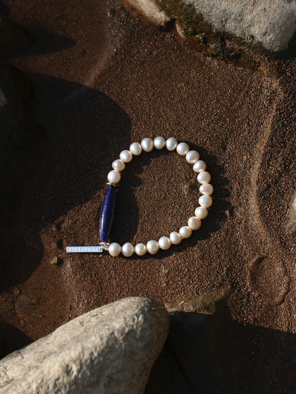 AZURE AXIS Lapis & Pearl Bracelet — SITU mineral jewelry detail