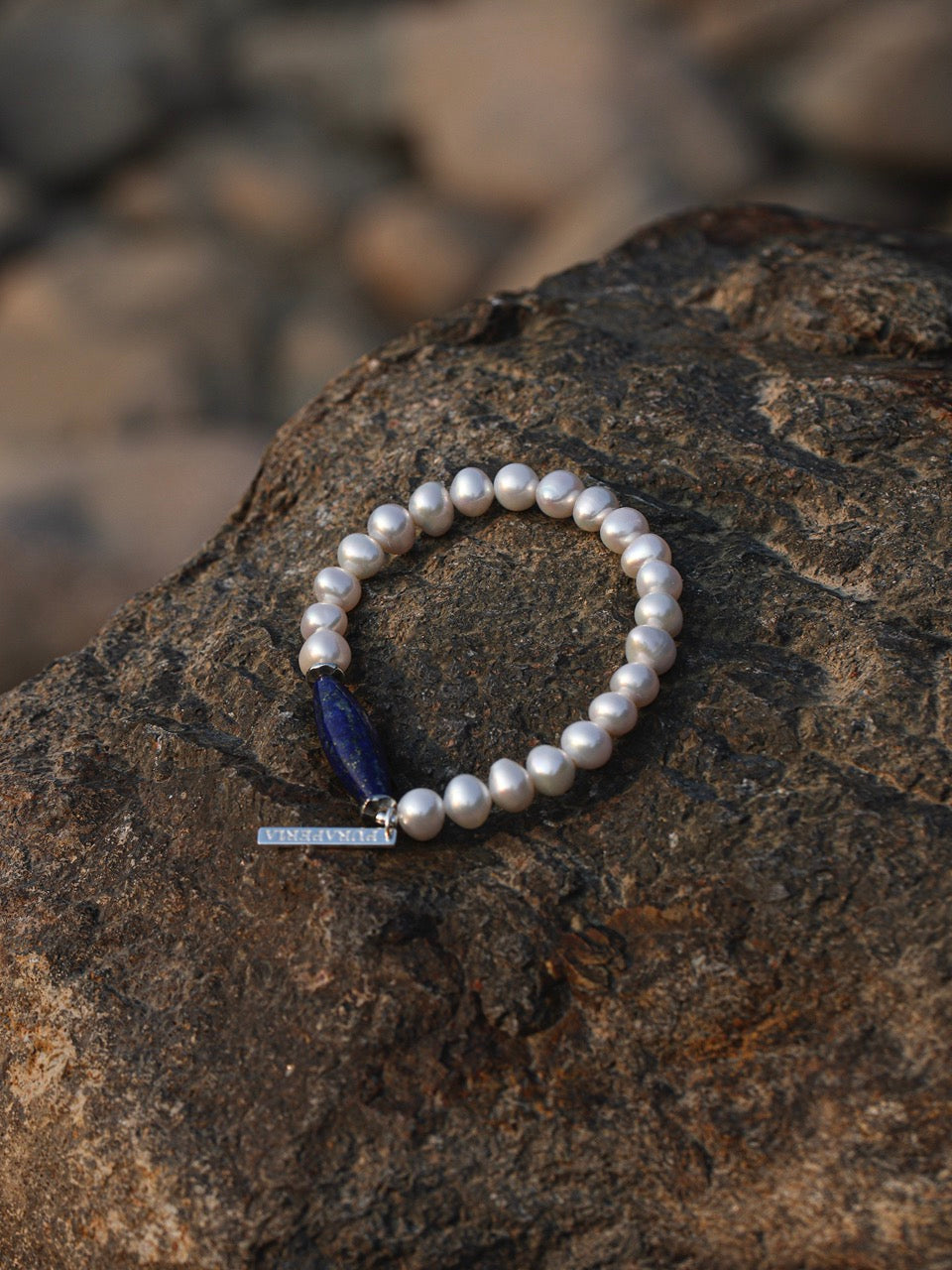 AZURE AXIS Lapis & Pearl Bracelet — SITU mineral jewelry detail