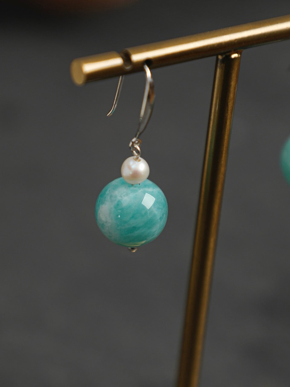 AMAZON DROP Amazonite Sphere Earrings — SITU mineral jewelry detail