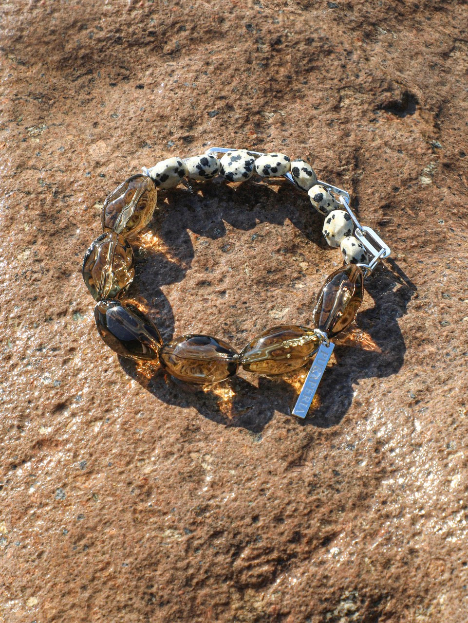 SMOKY RELIC Smoky Quartz & Dalmatian Stone Bracelet — SITU mineral jewelry detail