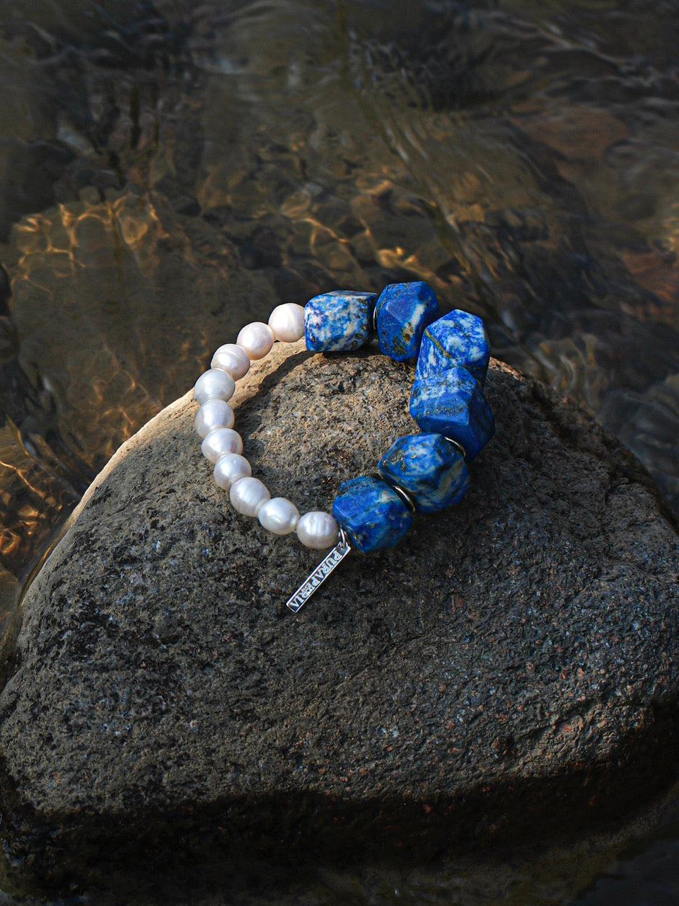 DEEP REALM Lapis Lazuli & Pearl Bracelet — SITU mineral jewelry detail