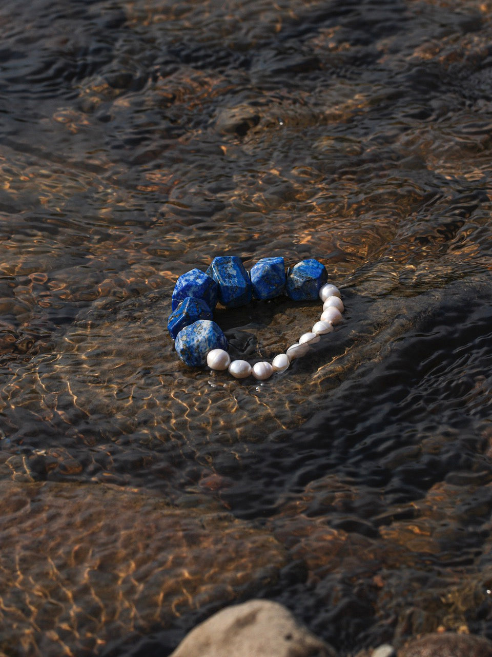 DEEP REALM Lapis Lazuli & Pearl Bracelet — SITU mineral jewelry detail