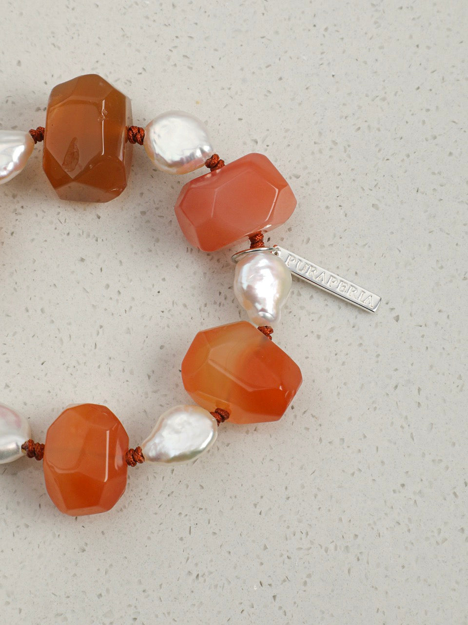 WARM CRIMSON Red Agate & Pearl Bracelet — SITU mineral jewelry detail