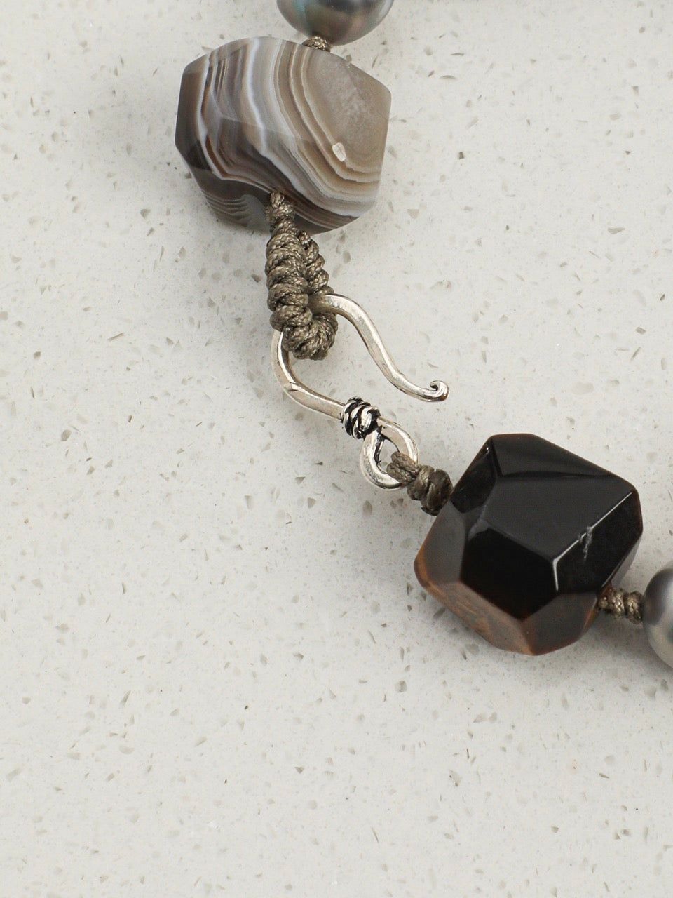 GLOWING CORE Tiger's Eye & Grey Pearl Bracelet — SITU mineral jewelry detail