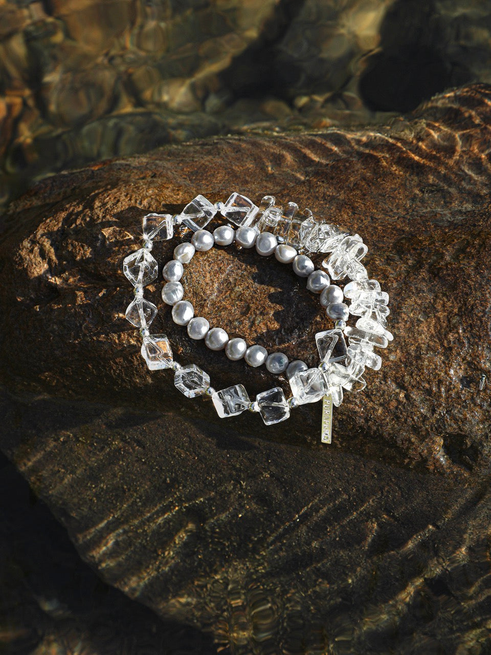 OPTIC GREY Grey Pearl & Clear Quartz Bracelet — SITU mineral jewelry detail