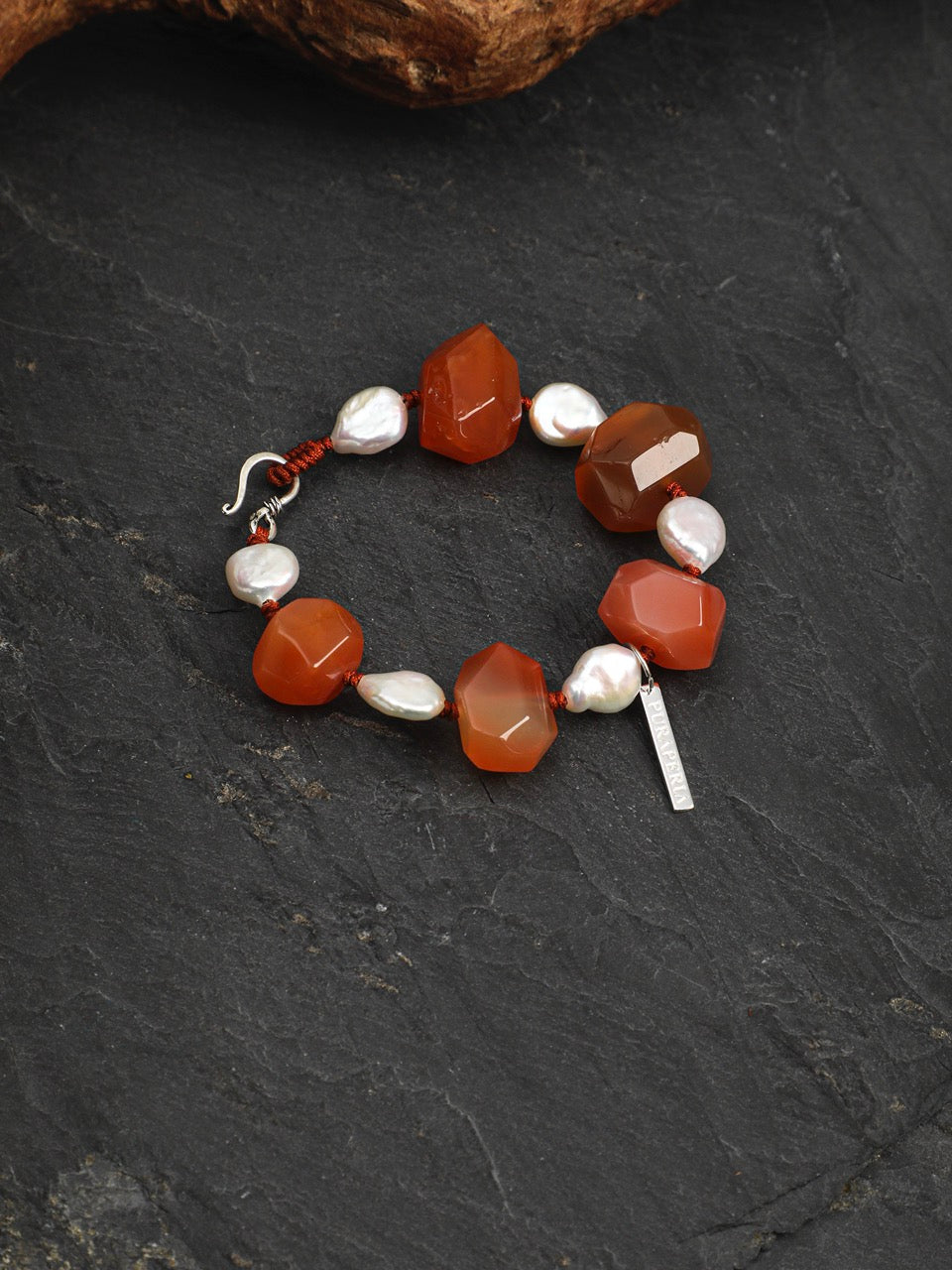 WARM CRIMSON Red Agate & Pearl Bracelet — SITU mineral jewelry detail