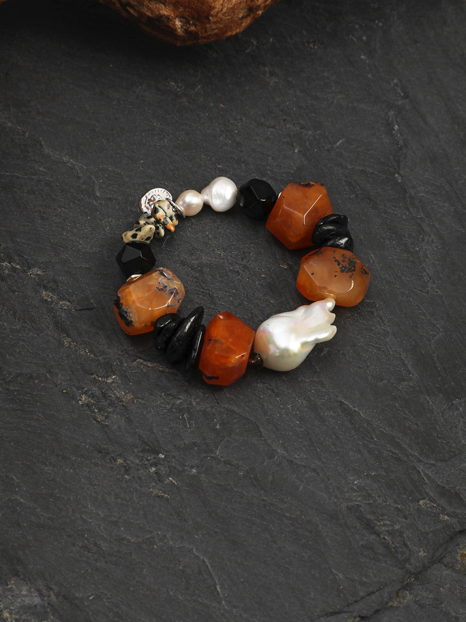 CRIMSON PULSE Red Agate & Pearl Bracelet — SITU mineral jewelry detail