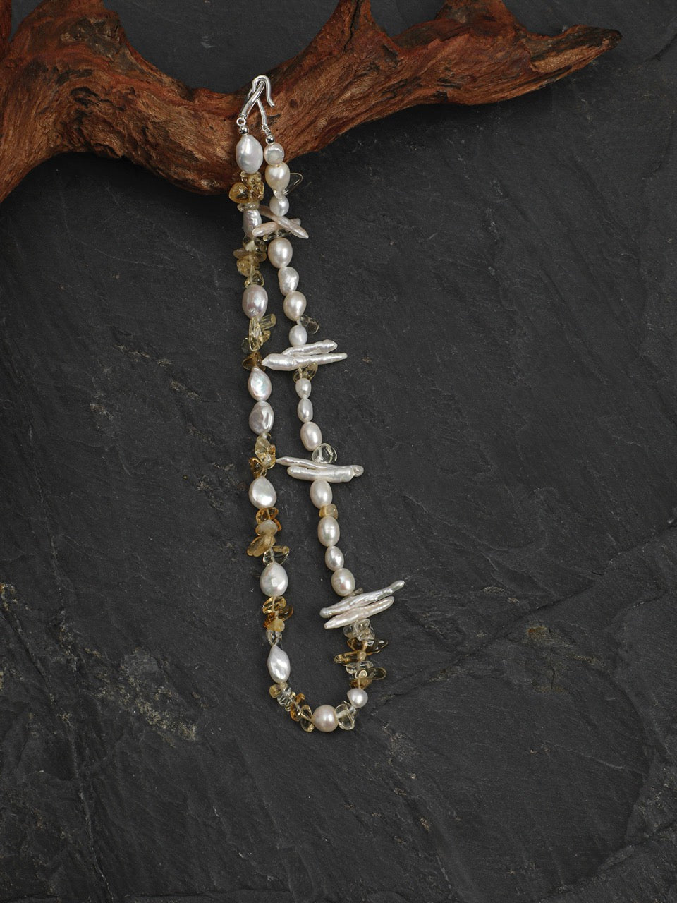 GOLDEN HARVEST Citrine & Baroque Pearl Necklace — SITU mineral jewelry detail