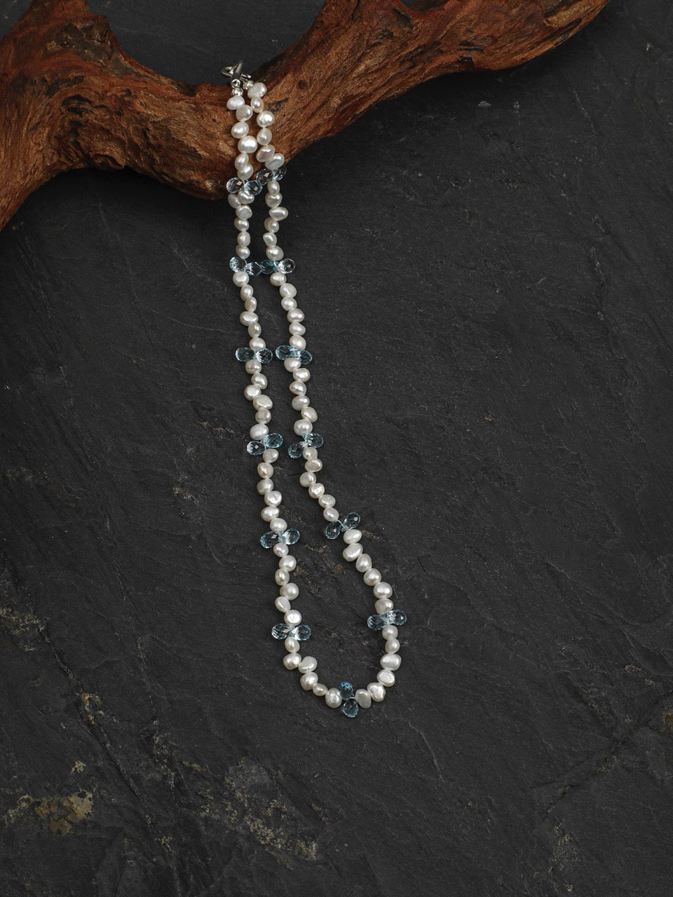 LUCENT TIDE Blue Topaz & Pearl Necklace — SITU mineral jewelry detail