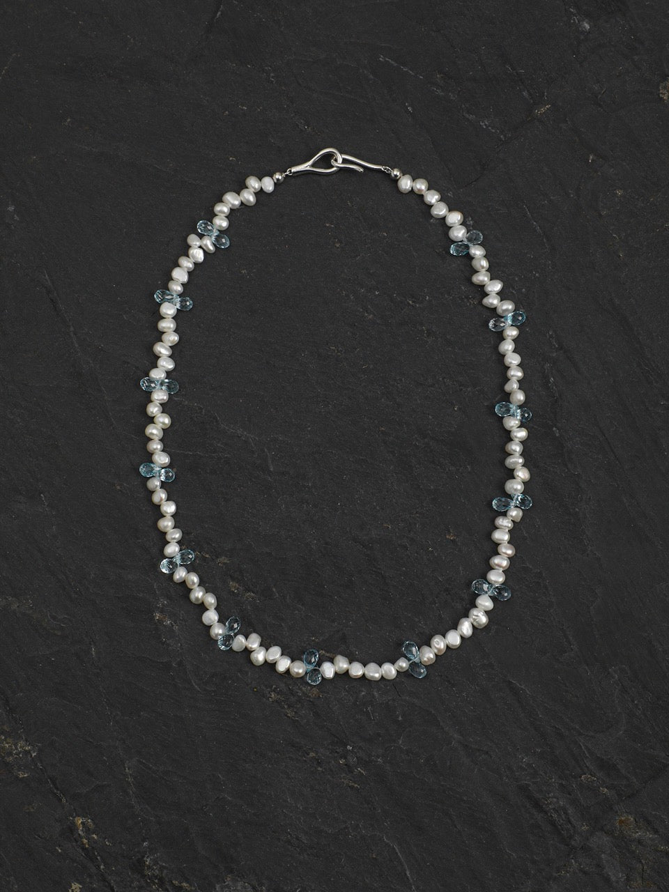 LUCENT TIDE Blue Topaz & Pearl Necklace — SITU mineral jewelry detail