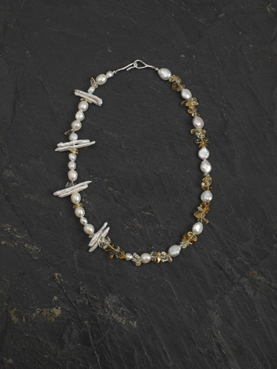 GOLDEN HARVEST Citrine & Baroque Pearl Necklace — SITU mineral jewelry detail