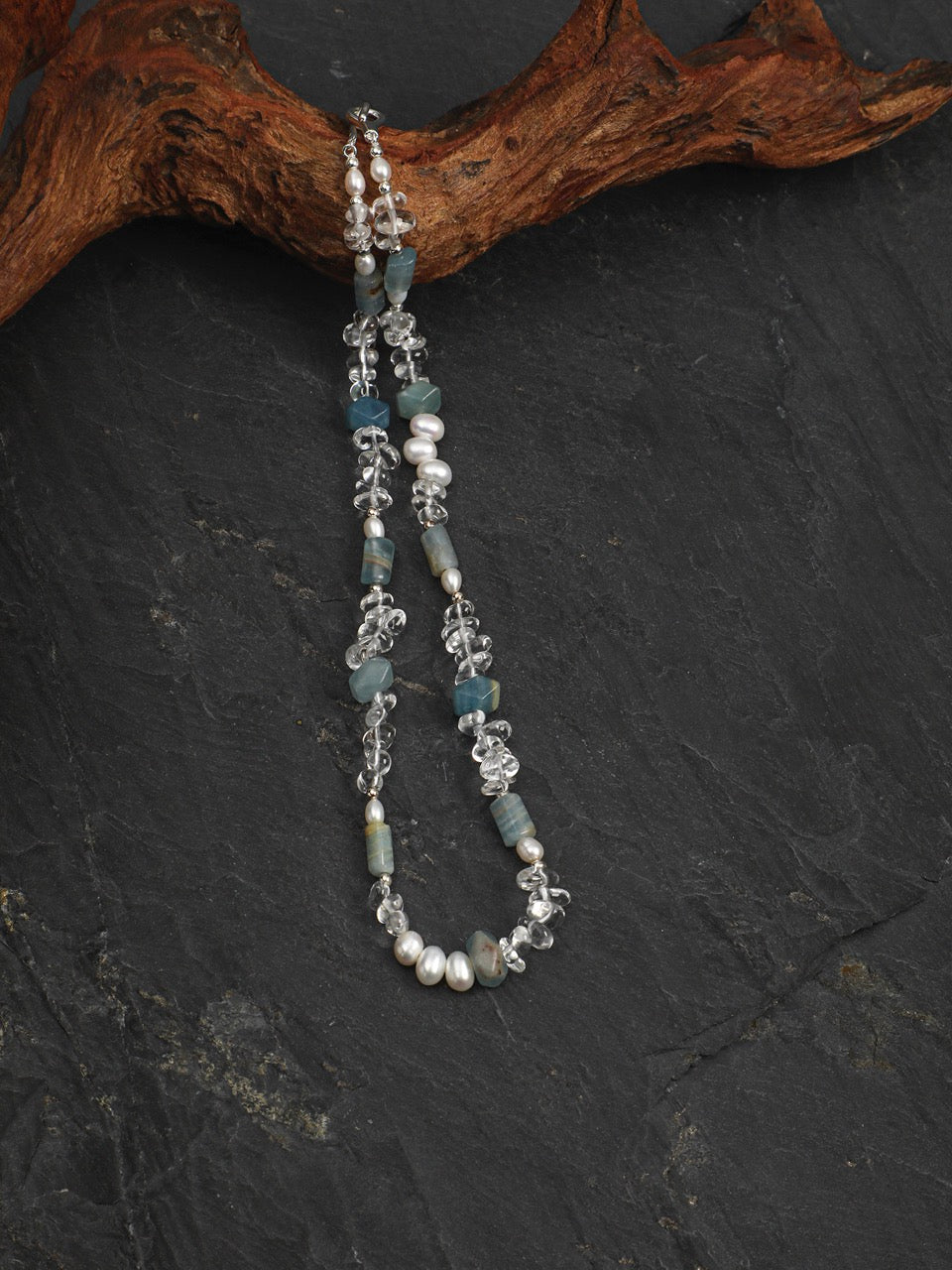 GLACIAL TIDE Dumortierite & Pearl Necklace — SITU mineral jewelry detail