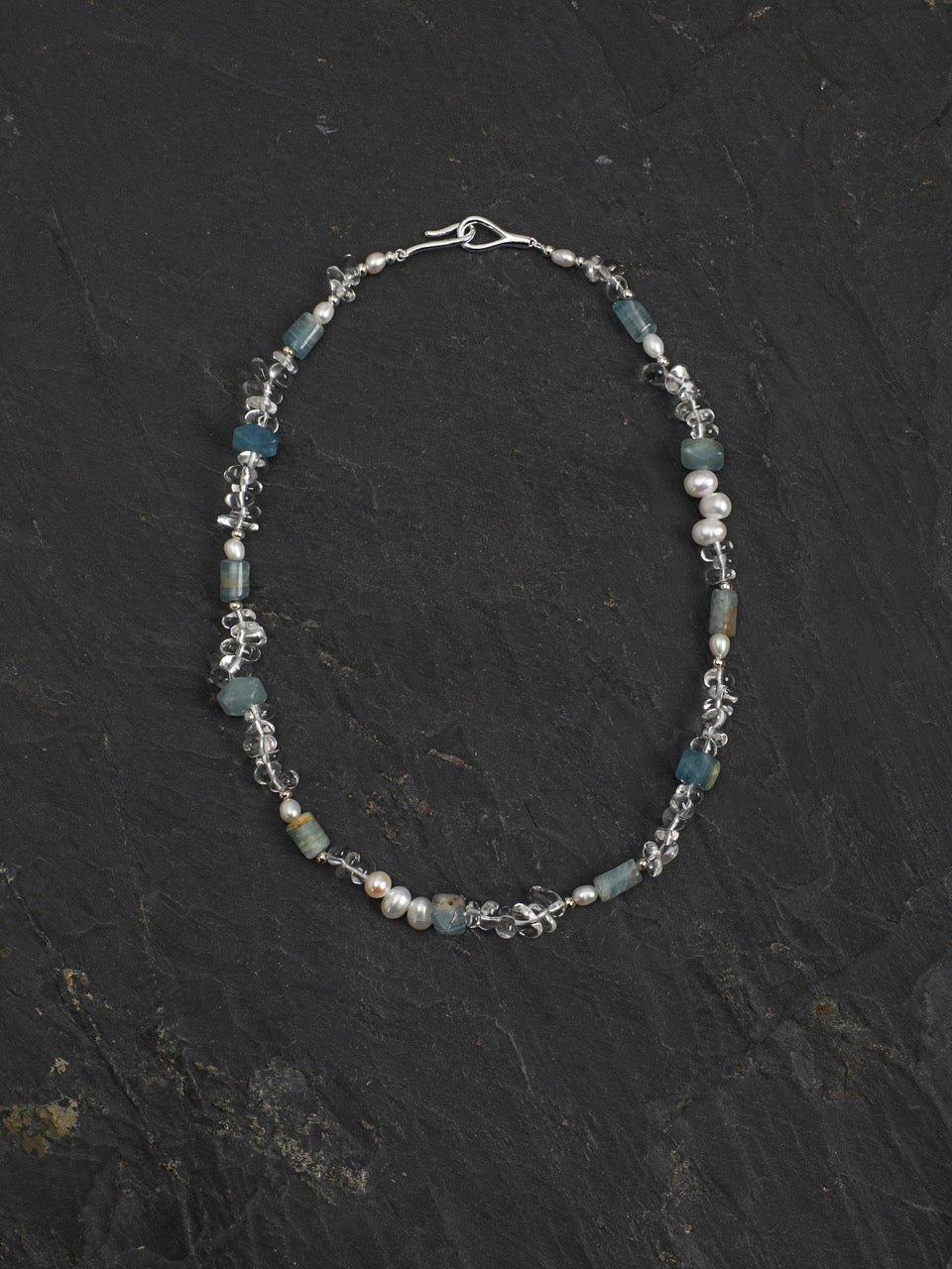 GLACIAL TIDE Dumortierite & Pearl Necklace — SITU mineral jewelry detail