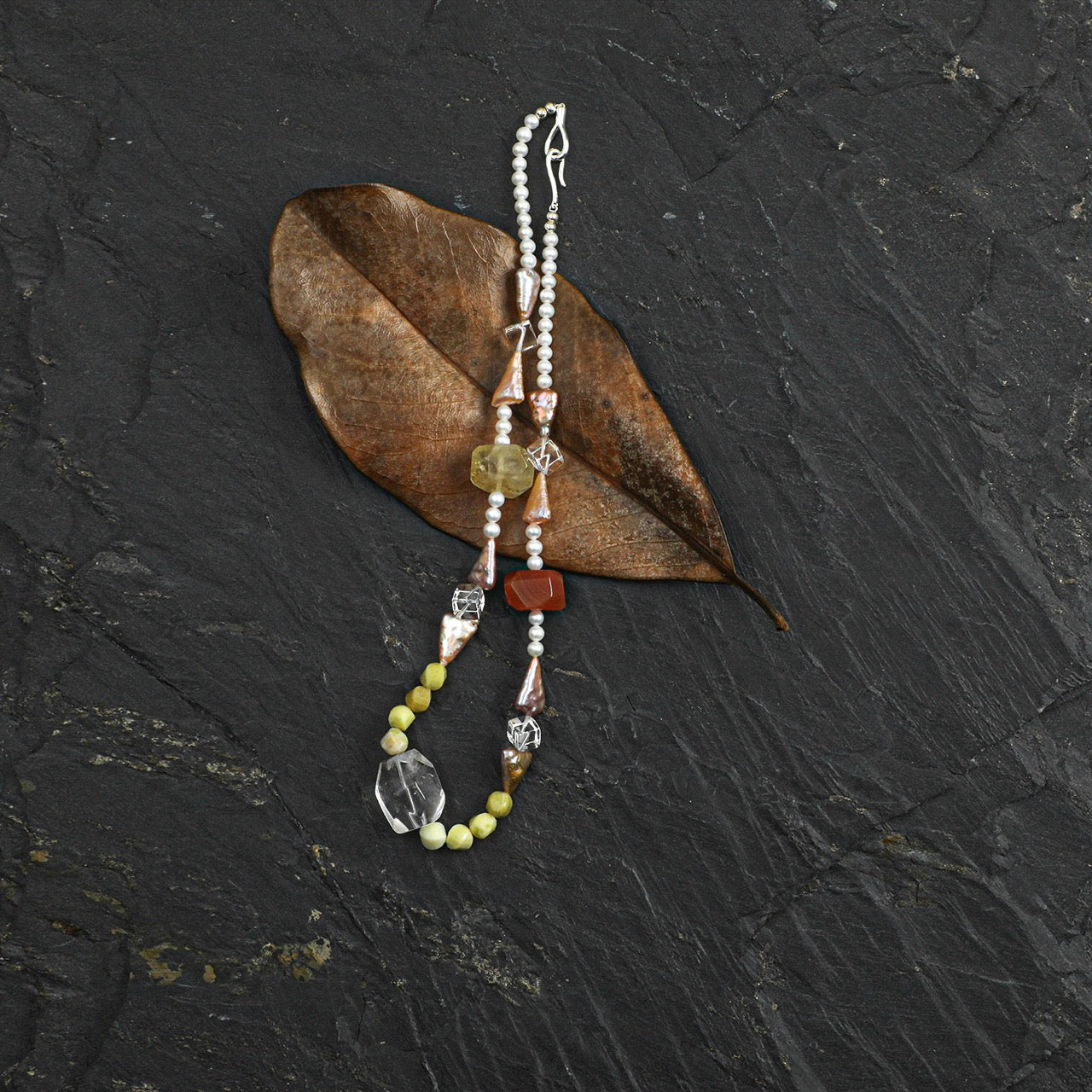 DAWN CRAG Baroque Pearl & Citrine Necklace — SITU mineral jewelry detail