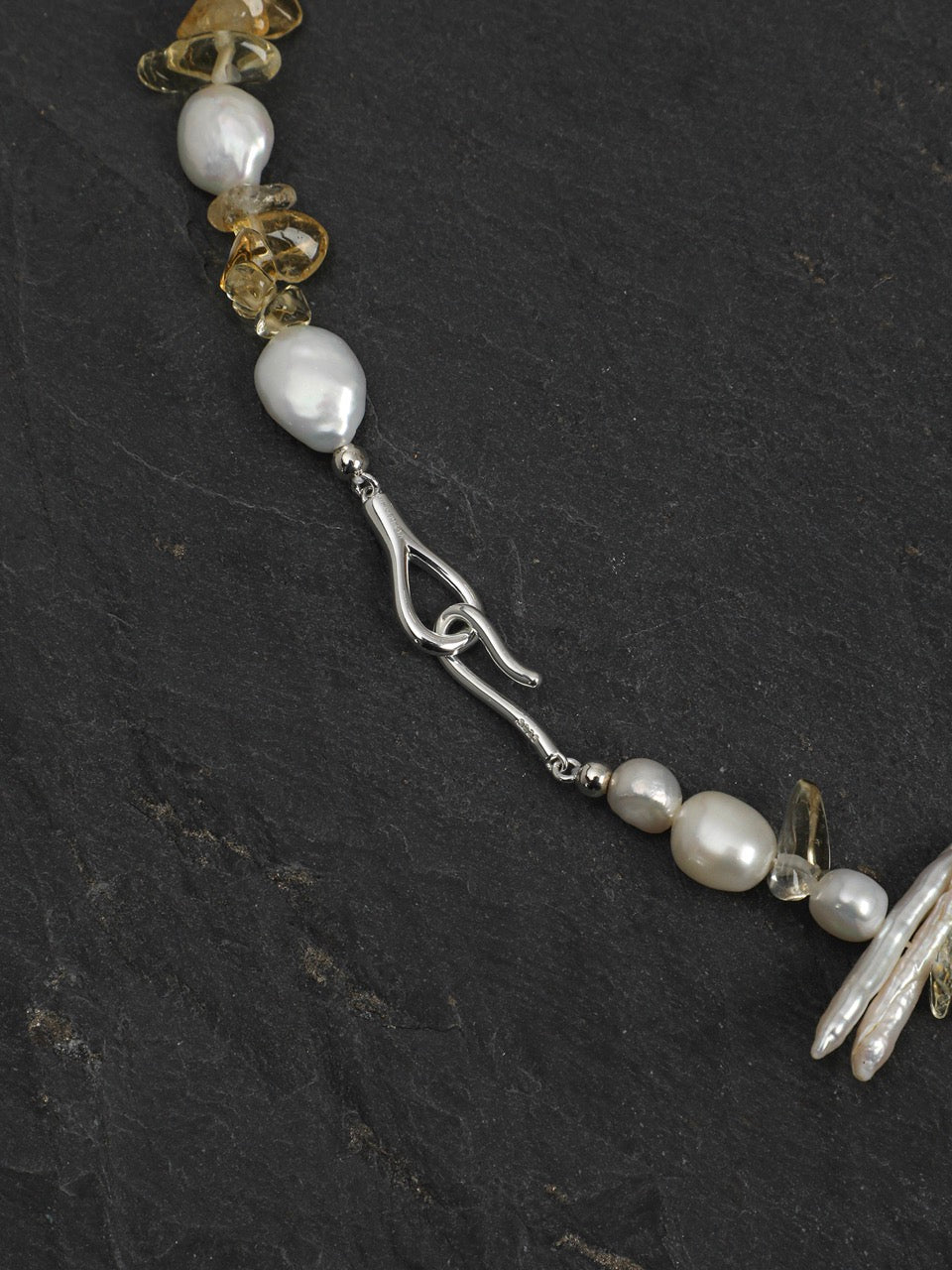 GOLDEN HARVEST Citrine & Baroque Pearl Necklace — SITU mineral jewelry detail
