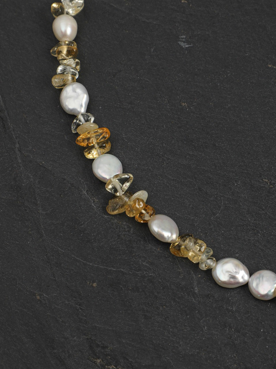 GOLDEN HARVEST Citrine & Baroque Pearl Necklace — SITU mineral jewelry detail