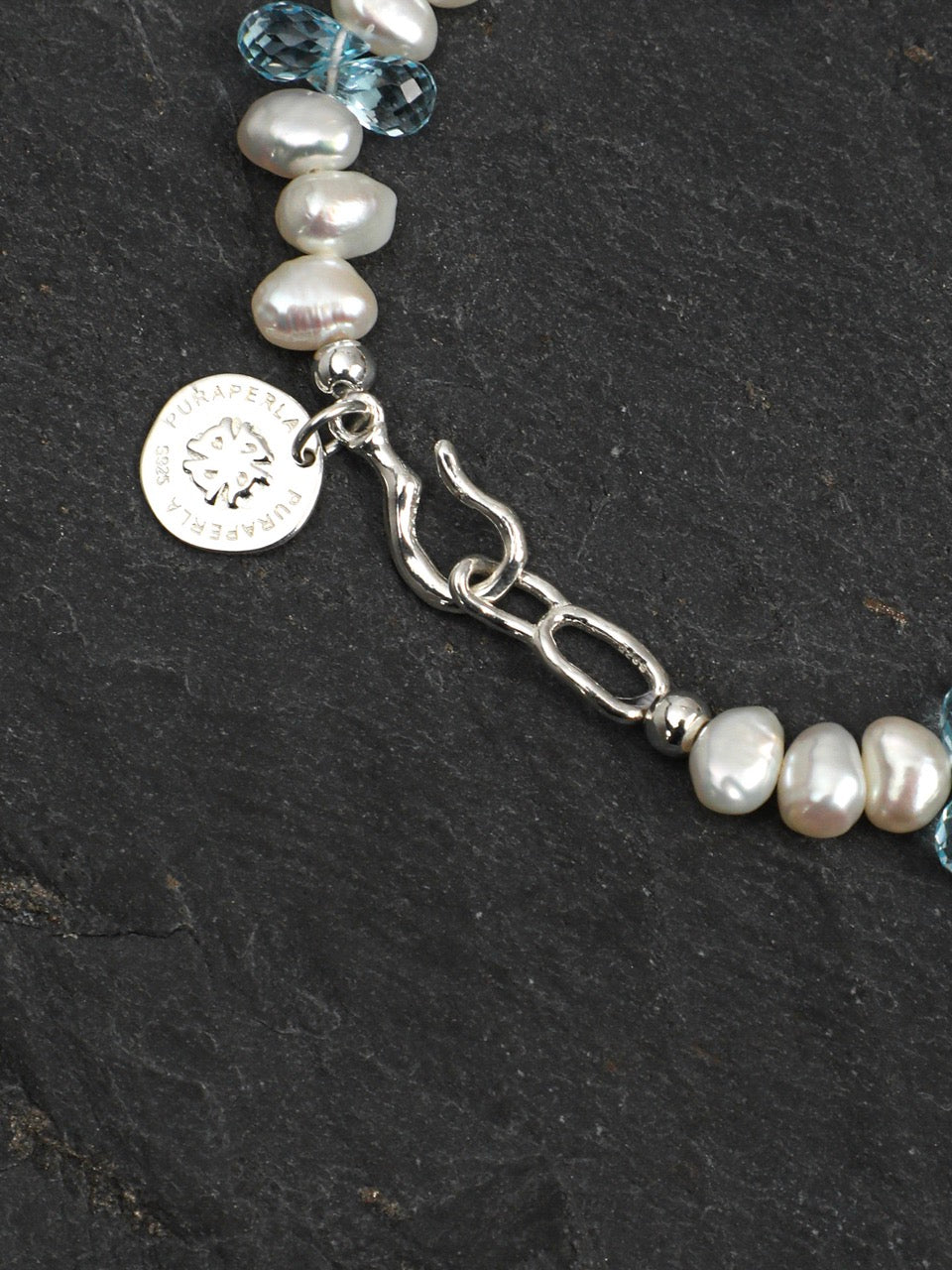 LUCENT RIPPLE Blue Topaz & Pearl Bracelet — SITU mineral jewelry detail