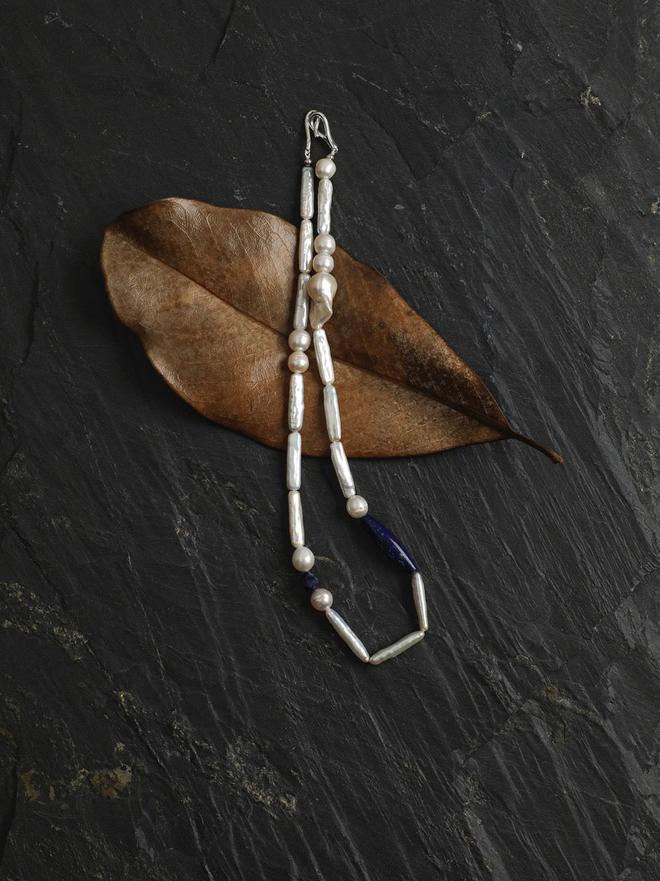 DEEP TIDAL MARK Lapis & Pearl Necklace — SITU mineral jewelry detail