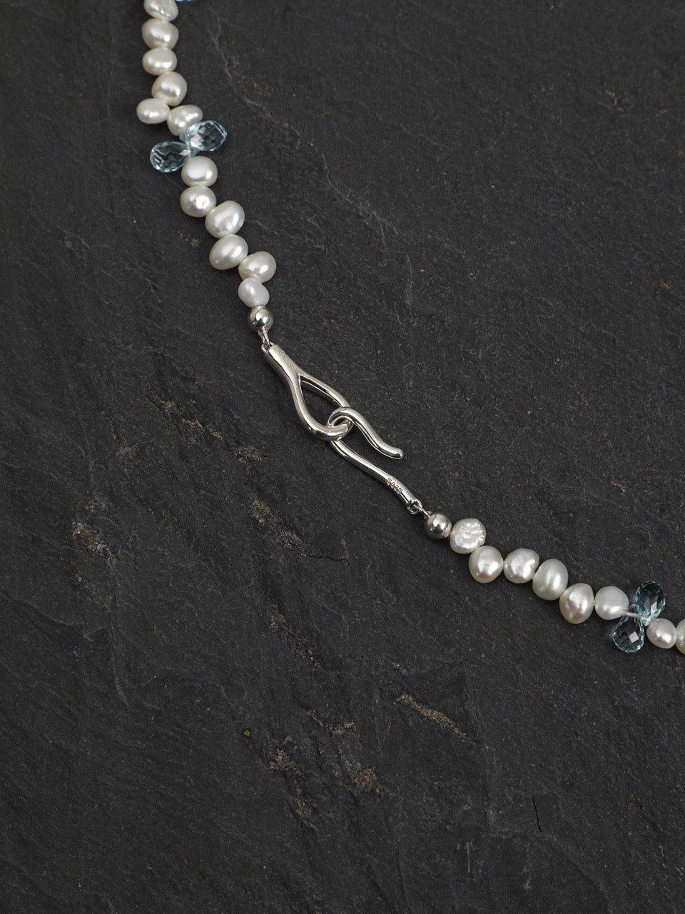 LUCENT TIDE Blue Topaz & Pearl Necklace — SITU mineral jewelry detail