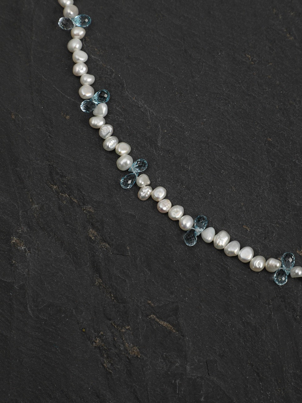 LUCENT TIDE Blue Topaz & Pearl Necklace — SITU mineral jewelry detail