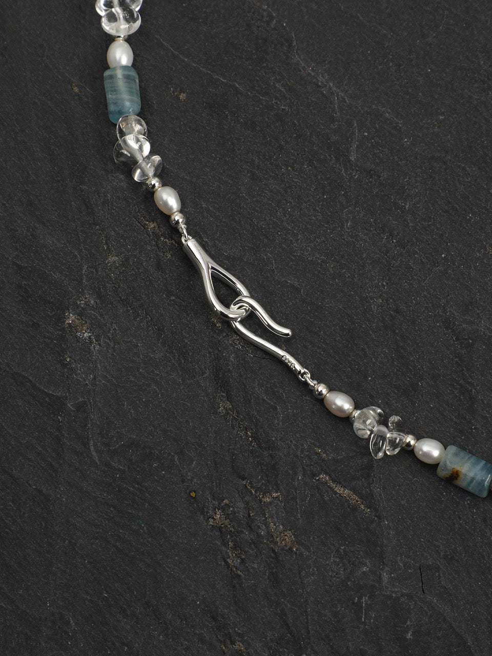 GLACIAL TIDE Dumortierite & Pearl Necklace — SITU mineral jewelry detail
