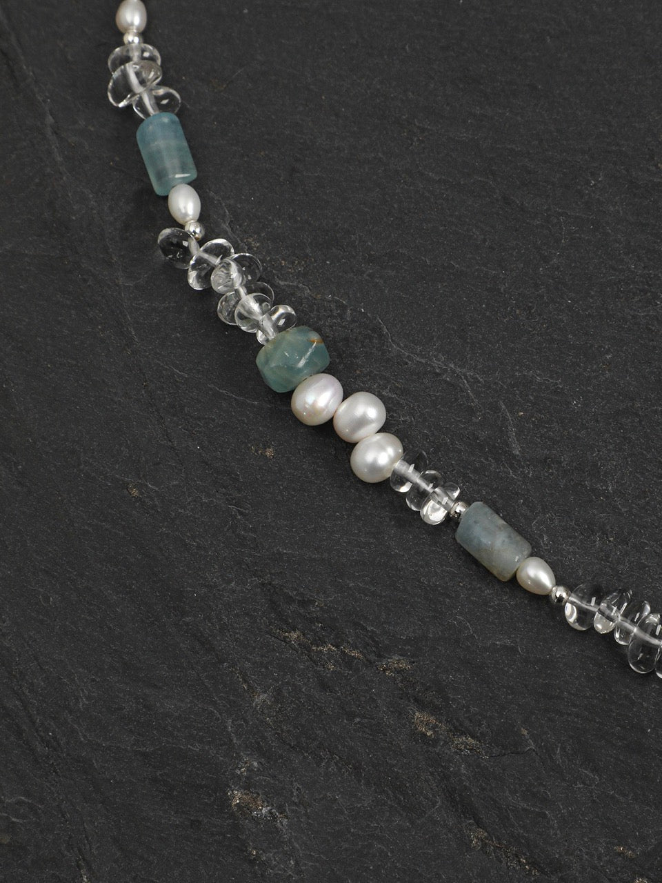 GLACIAL TIDE Dumortierite & Pearl Necklace — SITU mineral jewelry detail