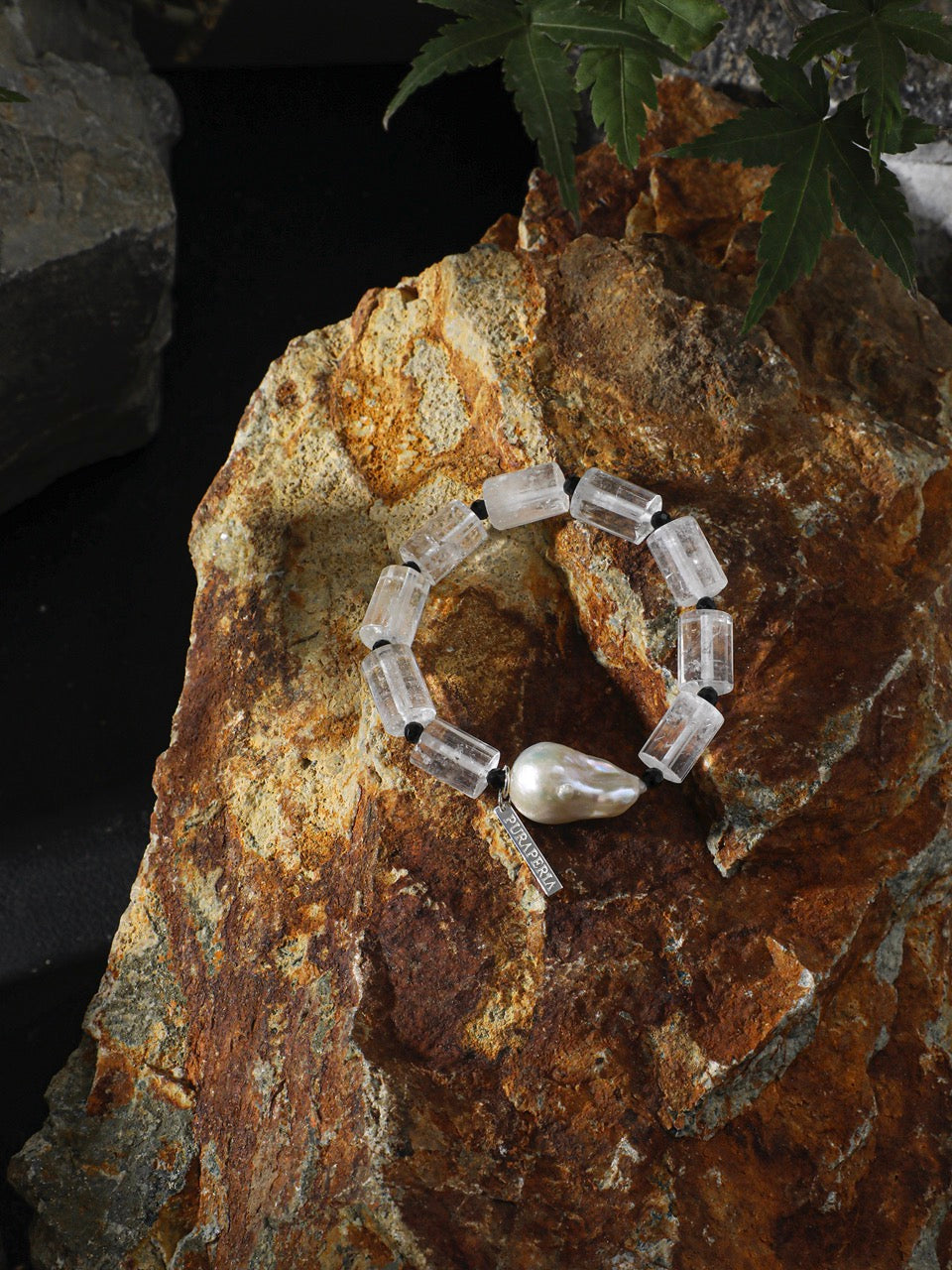 LUNAR COLUMN Quartz & Baroque Pearl Bracelet — SITU mineral jewelry detail