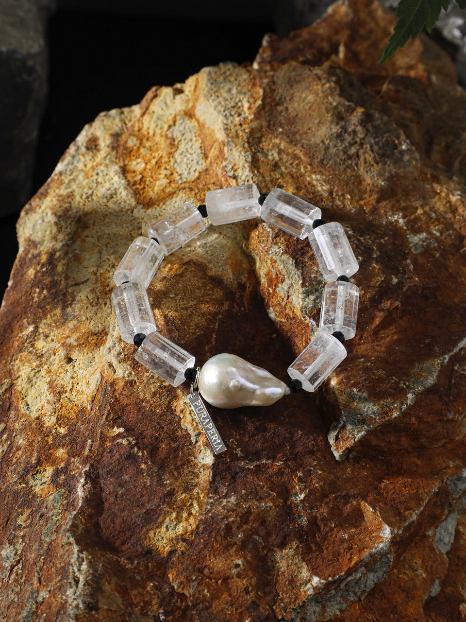 LUNAR COLUMN Quartz & Baroque Pearl Bracelet — SITU mineral jewelry detail