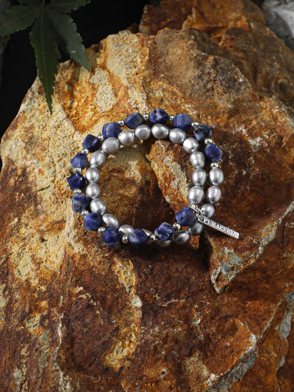GREY RIPPLE Sodalite & Pearl Double-Wrap Bracelet — SITU mineral jewelry detail