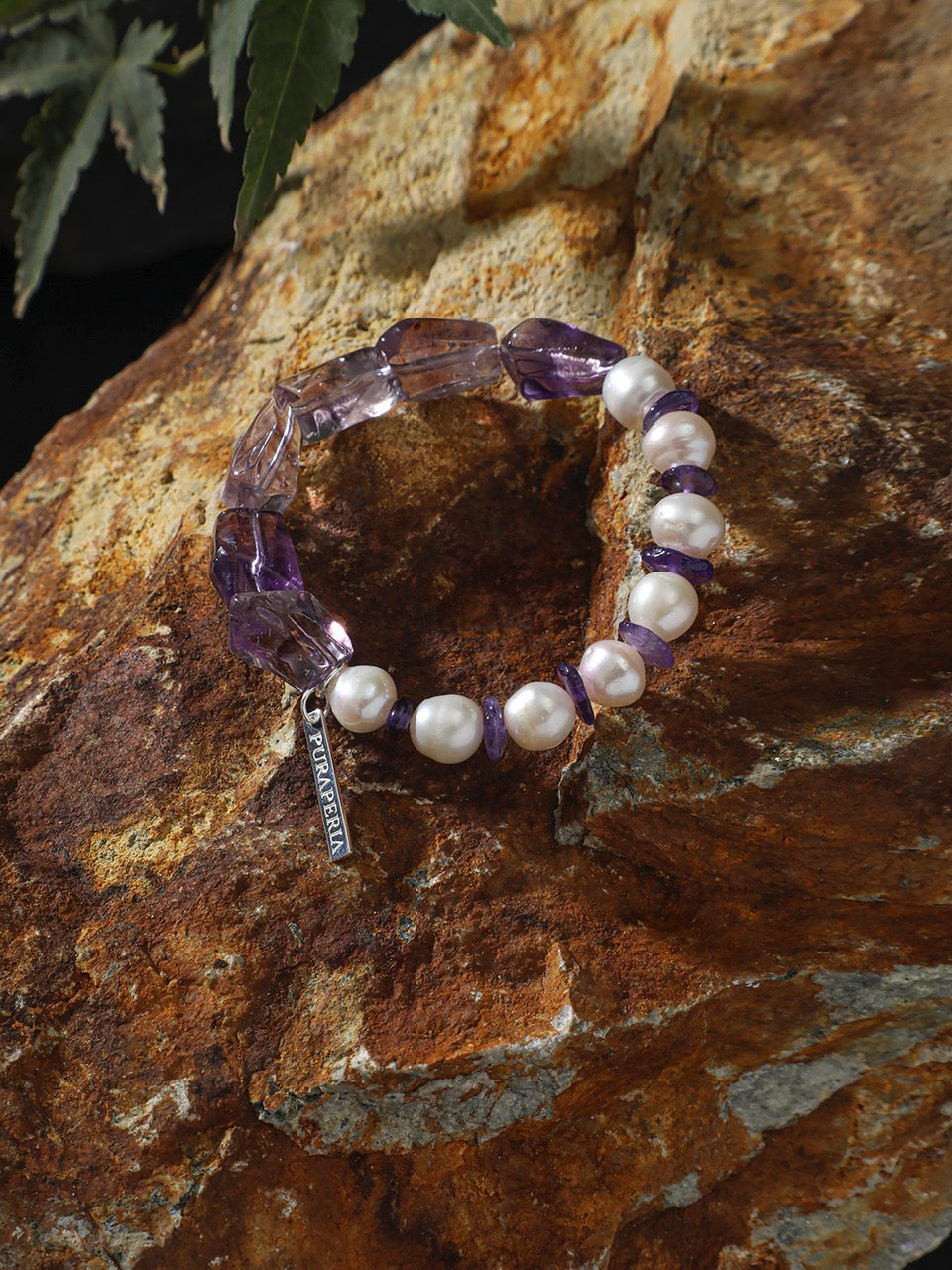 VIOLET DUST Amethyst & Pearl Bracelet — SITU mineral jewelry detail