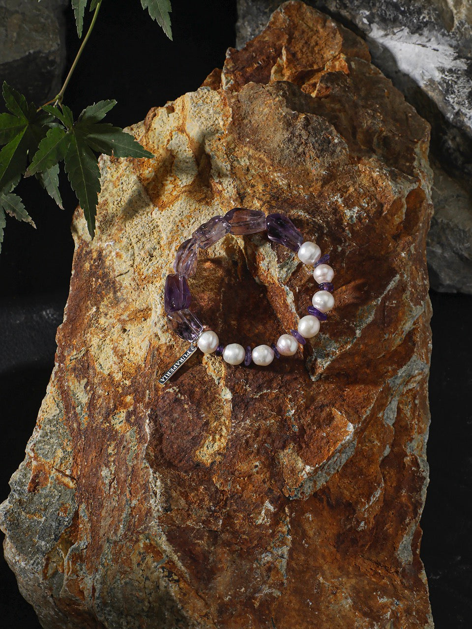 VIOLET DUST Amethyst & Pearl Bracelet — SITU mineral jewelry detail